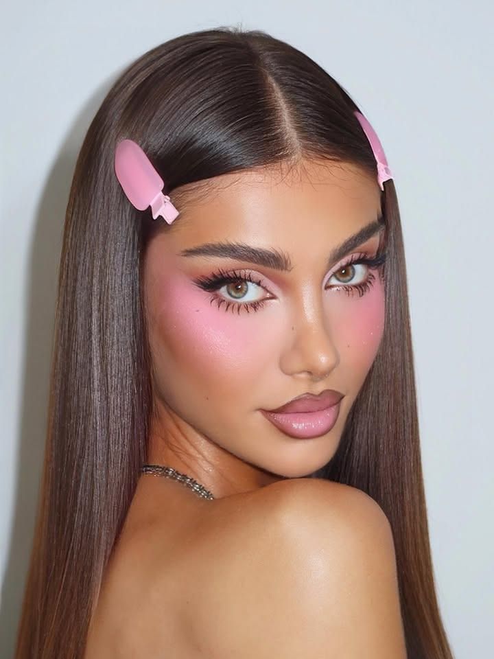 Pink glam with sleek straight hair